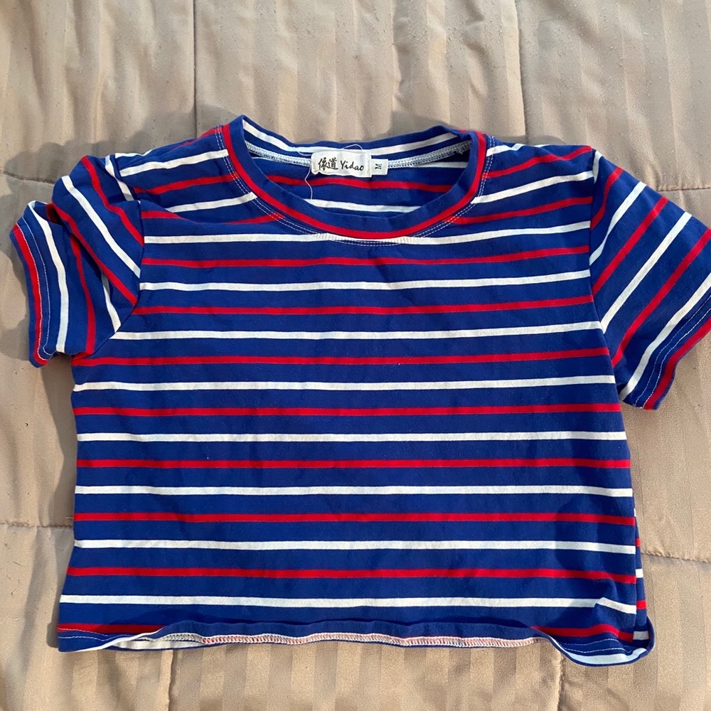 red white blue striped top